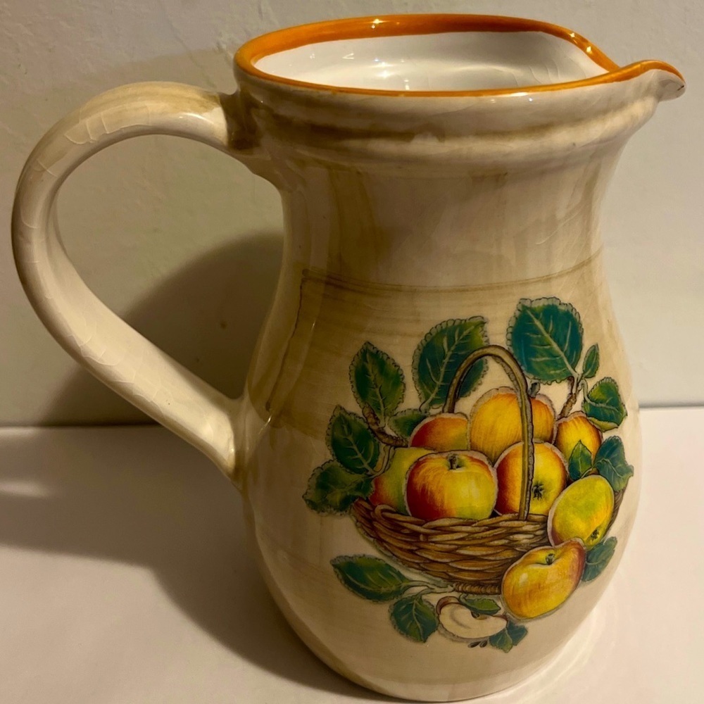 Apple In Basket Ceramic Pitcher Made In Italy Exclusively For Himark 1970's